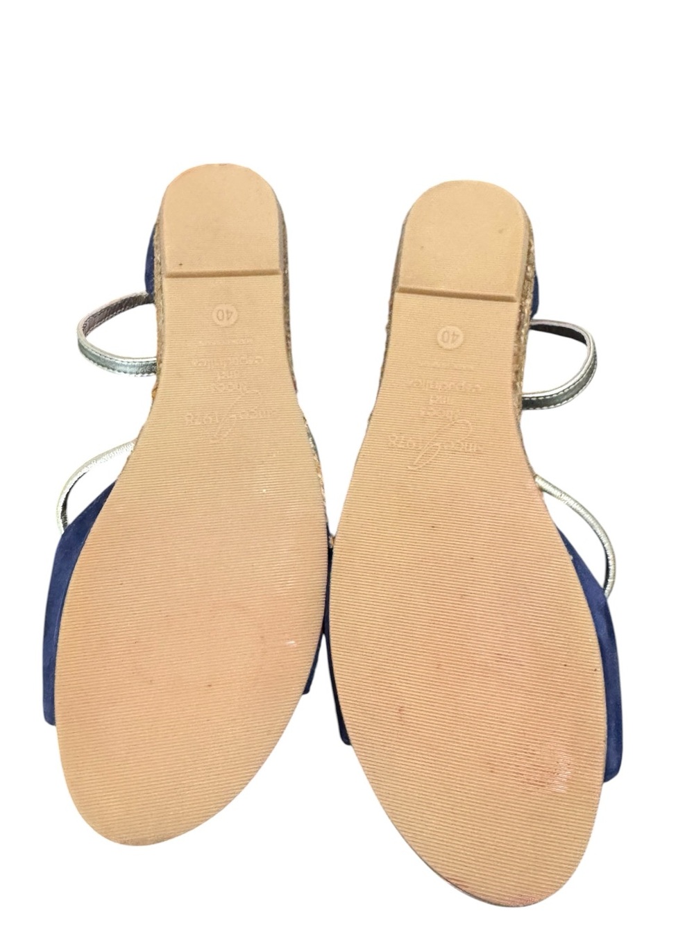 Eric Michael Navy Suede & Gold Espadrille Wedge Sandals Size 9.5 (40) Like New - Picture 9 of 11